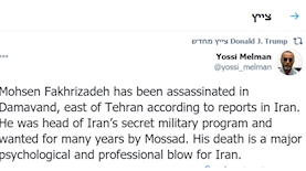 הציוץ של יוסי מלמן, צילום: צילום מסך ט